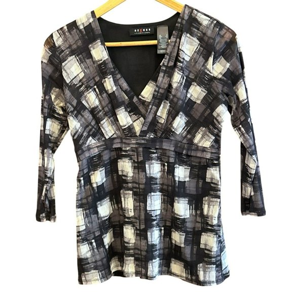Y2K Axcess By Liz Claiborne Back White Plaid Print Babydoll Blouse Size Small - Picture 1 of 6